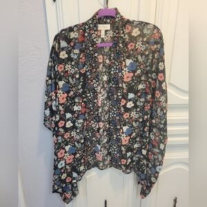 Black floral duster OS